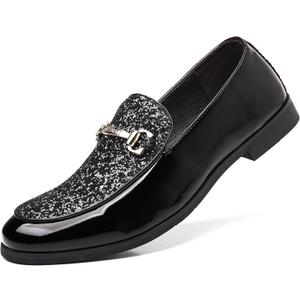 COSIDRAM Men's Glitter Dress Shoes Fashion Metallic Sequins Gold Buckle Luxury Patent Leather Loafers Wedding Party Prom, 41