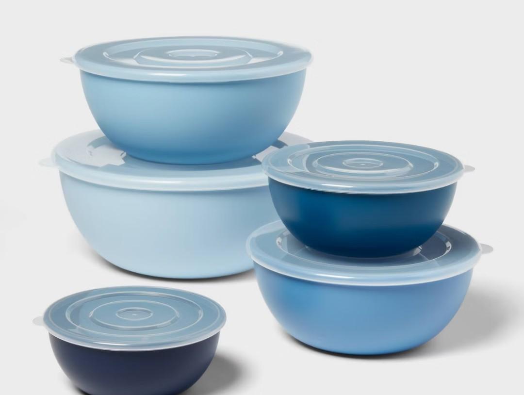 10pc Plastic Mixing Bowl Set with Lids Blue - Room Essentials™