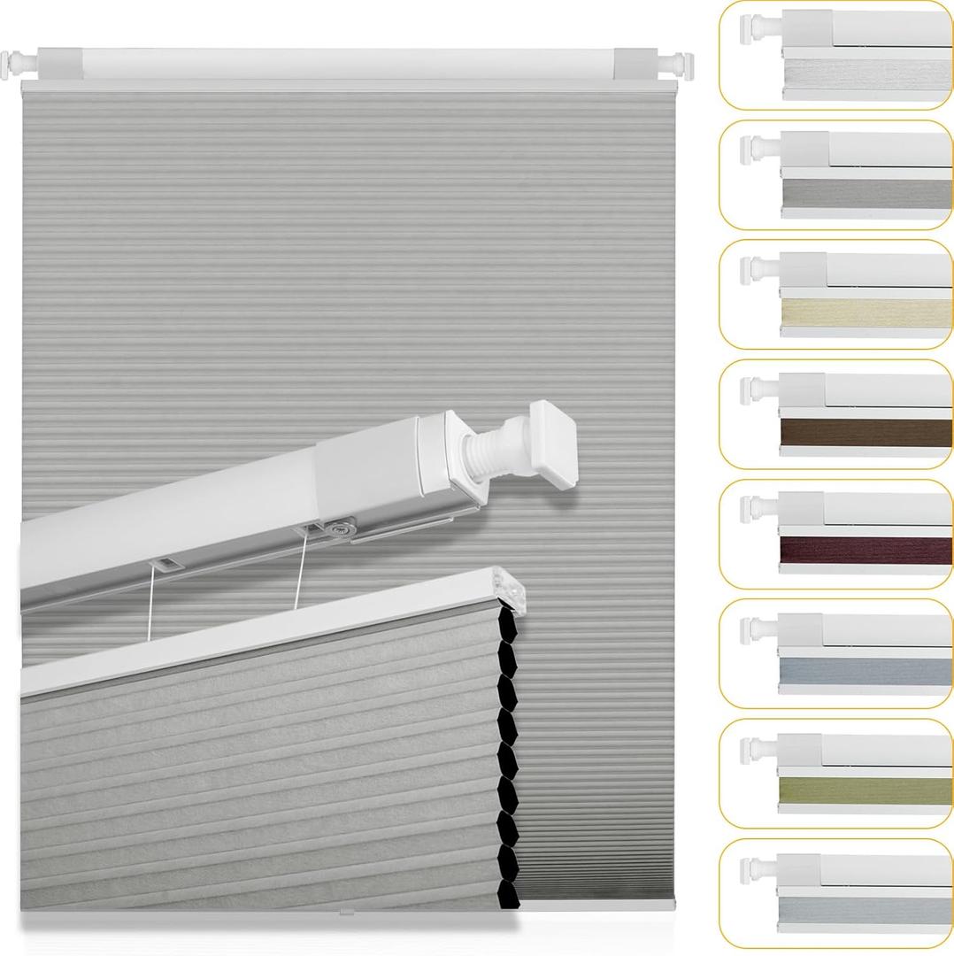 Top Down Bottom Up Cordless Cellular Shades No Tools No Drill Blinds Blackout Shades for Windows Easy to Install.Silver Gray.43 W x 64" H