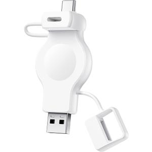 NEWDERY Portable Charger for Apple Watch Wireless Charge for iWatch with USB-A & USB-C Fast Charging Magnetic Cordless Travel Charger for Apple Watch Ultra2/1 Series 9, 8, 7, SE, 6, 5, 4, 3, 2, White