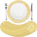comfoyar Disposable Gold Placemats Set of 100, Metallic Round 13 Inch Foil Mesh Pressed Doilies Place Mats, Table Mats for Dining Party Weddings Birthday Holiday Kitchen Home, Tableware Decoration