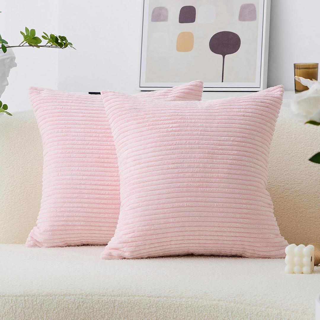 Home Brilliant Pillow Covers 20x20 Throw Pillow Cover Super Soft Striped Velvet Cushion Cover for Living Room, 50cm, 20 x 20 Inch, Blush Pink
