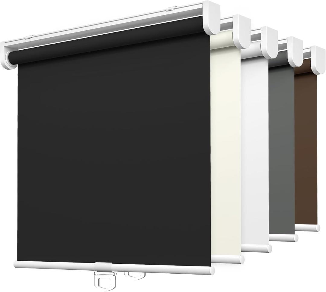 LazBlinds No Tools No Drill Cordless Roller Shades, 100% Blackout Roller Blinds for Windows, Thermal Insulated UV Protection Waterproof Roll Up Window Blinds and Shades, 25'' W x 72'' H, Black