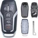 Key Fob Shell Case Cover Replacement Fits for Ford F150 F250 F350 F450 F550 Trucks 2015 2016 2017 Keyless Entry Remote Control 5 Button Pad Cover M3N-A2C31243300 with Uncut Key Blade Blank