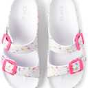 The Children's Place Girls Double Buckle Slip On Slide Sandals, White Paint Splatter, 13 Little Kid