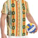 Golf Shirts for Men Printed Henley Shirts Collarless Golf Polo Shirt Short Sleeve with Pocket (Yellow), XXL