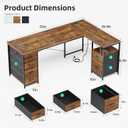 63 Inch L Shaped Office Desk with 6 Drawers & Type-C Port, Rustic Brown | File Cabinet, Power Outlets, Reversible Corner Computer Desk, Work Desk with Storage for Home Office, Bedroom, Gaming, Study