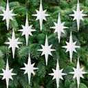 12 Pcs Christmas White Bethlehem Star Ornament 4.72 x 2.95 Inch Star of Bethlehem Christmas Tree Topper Glitter Ornament Plastic Nativity Stars Hanging Decor Accessories