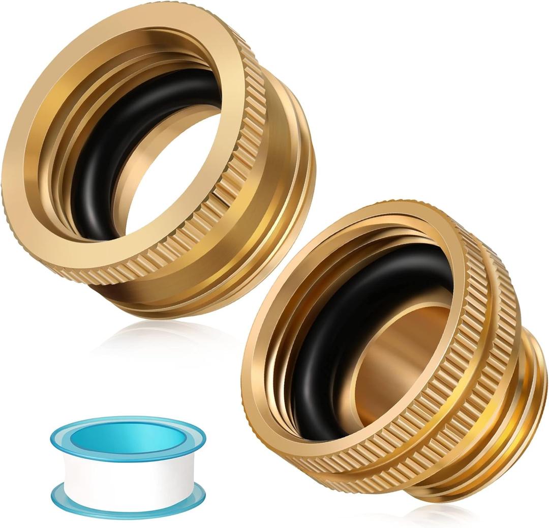 Solid Brass Garden Hose Adapter Set, 3/4 GHT Garden Hose Male x 1 NPT Female Connector, 1 GHT Male Garden Hose x 3/4 NPT Female Connector, with 2 Rubber Gasket and Sealant Tape