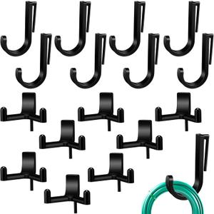 16 Pcs J/V Shed Storage Hooks Shed Accessories for Hanging Storage Garage Shelves Organizer Accessories Parts, Storages Sheds Replacement Screws, Brackets and Hooks(Black)