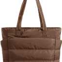 BAGSMART Tote Bag for Women, Lightweight Puffy Tote Bag with Compartments Shoulder Bag Handbag for Travel, Work, Gym | Lightweight (Standard, Coffee), 16.1''L x 6.1''Wx 12.2''H