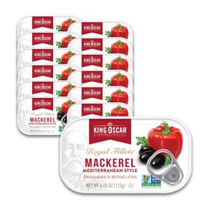 King Oscar Mackerel in Olive Oil, Mediterranean Style, 4.05 Ounce Can (Pack of 12, Packaging May Vary), Skinless & Boneless, Wild Caught Canned Mackerel