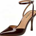 Closed Toe Slingback Heels Wedding High Stiletto Heel for Women Pumps 3.3 Inch Ankle Strap Pointed Toe Heels (7.5, Brown Patent)