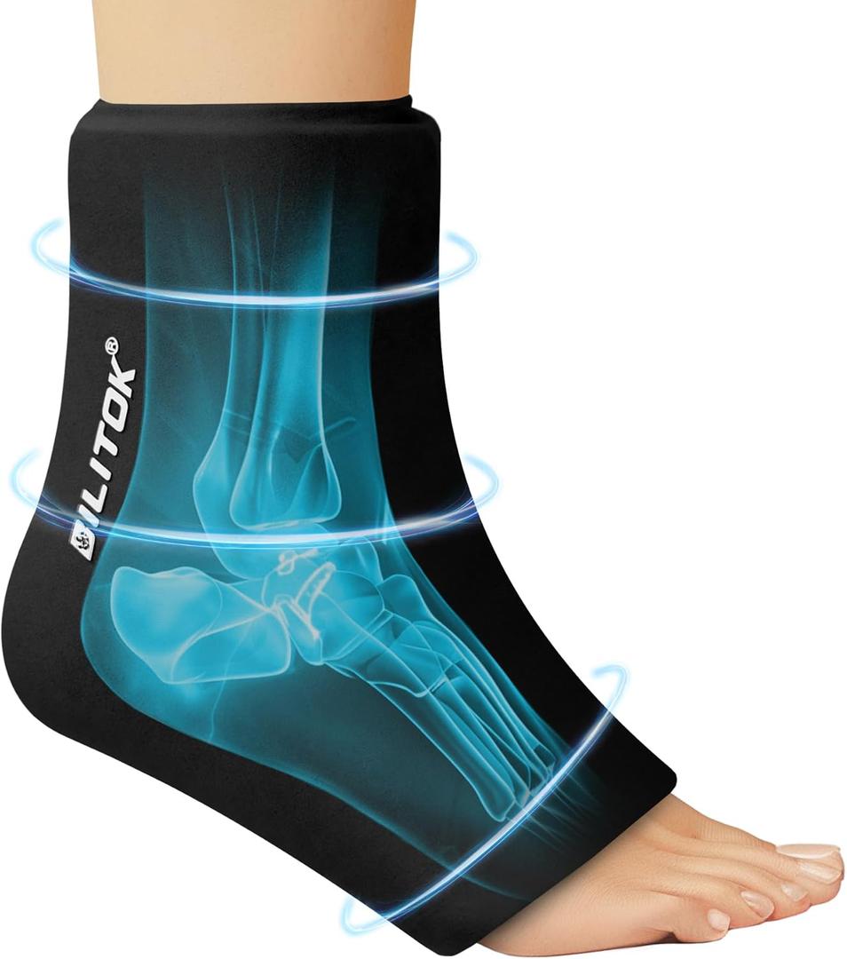 BILITOK Reusable Foot Ankle Ice Pack Wrap for Injuries, Cold Compression Therapy for Achilles Tendonitis, Plantar Fasciitis, Swelling, Sprained, Pain Relief (Black)