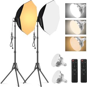 Soonpho Softbox Lighting Kit, 22'' Octagon Softbox Photography Lighting Kit with Softbox 22Inch/55cm (2 Pack), 85W 3000-6000K Remote Control LED Lighting Bulds, Studio Lights for Video Recording