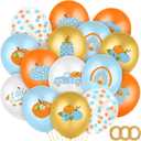 100 Pcs 12 Inches Little Pumpkin Baby Shower Balloons, a Little Pumpkin Is on The Way Fall Balloons Orange Blue Maple Leaf Balloon Garland with Confetti for Birthday Party Thanksgiving Decorations