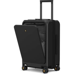 LEVEL8 Road Runner Pro Carry-On Luggage, 20 Lightweight PC Hardside Suitcase with Wheels, Spinner Trolley for Luggages with Front Compartment, Tsa Lock, Black