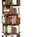 Rotating Bookshelf Tower, 5 Tier Spinning Bookcase, Revolving 360 Book Shelf Narrow Tall Bookcase, Vertical Turning Round Bookshelf Organizer, Corner Book Shelf for Small Space, Rustic Brown