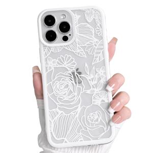 NITITOP for iPhone 14 Pro Max Case Clear Cute Flower - White