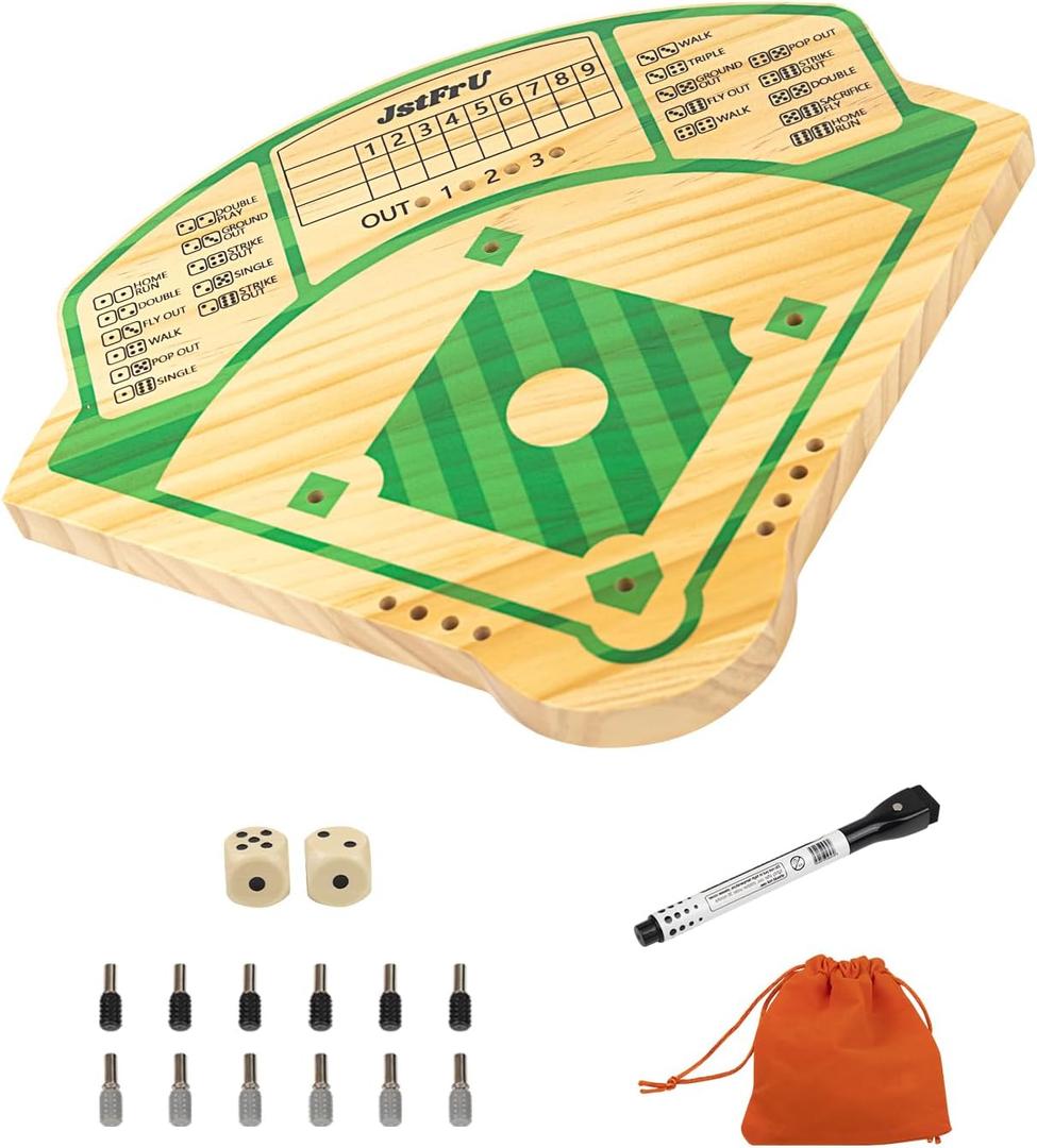 Baseball Board Game,Baseball Dice Board Game,Solid Wood 20mm Thick,10 Pieces and Dice,Markers,Manual Included,Portable