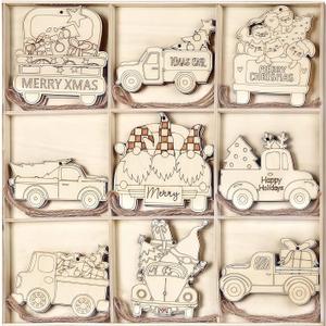 N&T NIETING 27pcs Wooden Car Shaped Embellishments Hanging Ornaments for Christmas Decoration