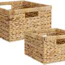 StorageWorks Wicker Storage Basket, Large and Small Baskets, Water Hyacinth Basket for Organizing, Decorative Water Hyacinth Storage Baskets, Set of 2 (11"D x 11"W x 7"H + 9"D x 9"W x 6"H)