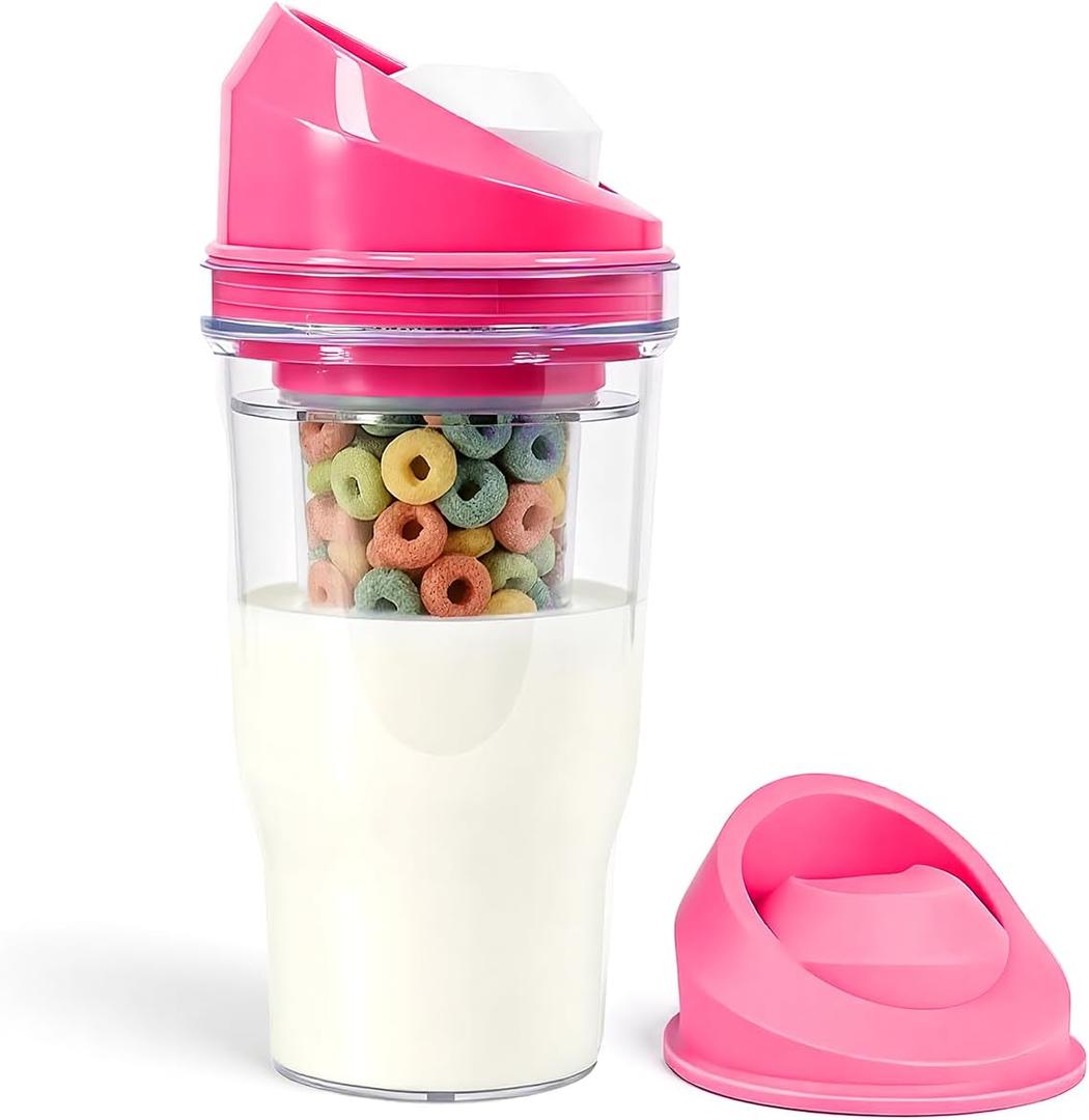 Portable Cereal Cup for On-the-Go Breakfast (Pink)