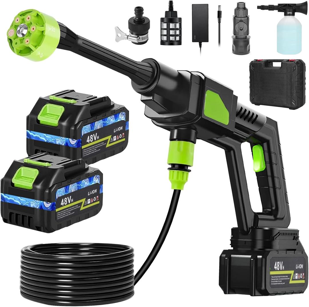 Portable Cordless Washer, 6-in-1 Nozzle & 33FT Hose,Car Washer for Car, Patio, Fence, Garden