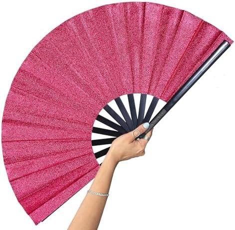 GeGeYa 13 Inch Large Folding Fan-Hand Fan Popping Fan for Line Dancing Clacking Fans for Boots On The Ground Dance,Party,Outdoor,Decoration (Ruby Red Glitter) 2 Pack