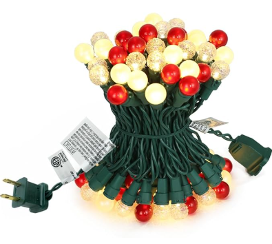 GlowVibe Christmas Lights 70 Counts Red and White Globe String Lights with Pearlized Glass 120V ETL Certified Indoor Outdoor Use for Holiday Party Thanksgiving Yard Xmas Tree