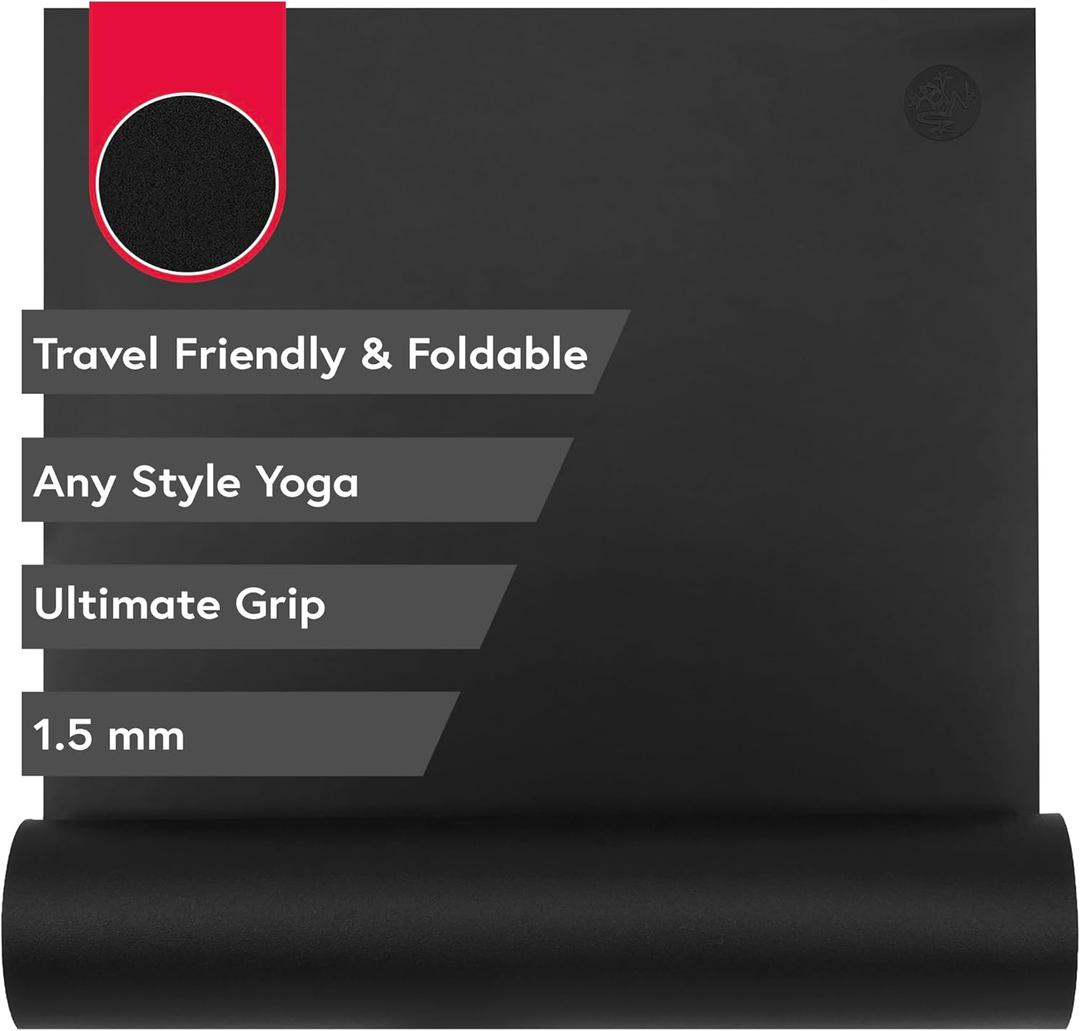 Manduka GRP Adapt Travel Yoga Mat 71" - 1.5mm | Foldable & Travel friendly | Ultimate Grip | Sweat ready for Any Style of Yoga | 71 x 24 inches (Carbon Black)
