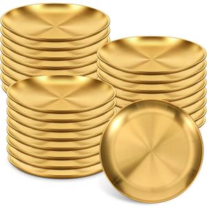 25 Pieces Stainless Steel Gold Plates 6.5 Inch Flat Metal Dishes Metal Dinner Plates Gold Dinner-Plates for Main Dishes, Grilled Meat, Dessert, Salad, and Fruit Outdoor Camping