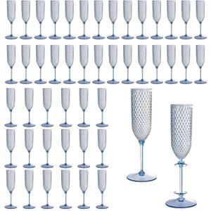 XUWAIDSGN 48 Pack Blue Detachable 2-piece Champagne Flutes 5.5 Oz Unbreakable Plastic Mimosa Disposable Champagne Glasses Drinking Cups Stemmed Reusable Glasses for Wedding