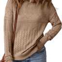 SHEWIN Fall Sweaters for Women Casual Crewneck Long Sleeve Crochet Pullover Tops Sweater (Beige, XXL)