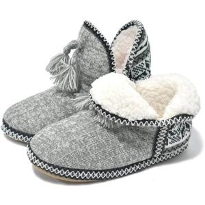 GPOS Women's Faux Cashmere Knit House Slipper Booties Cotton Quilted Warm Indoor Ankle Boots