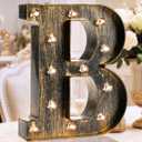 OYCBUZO Golden Black Led Marquee Letter - Industrial, Vintage Style Light Up Alphabet Letter Sign for Cafe Wedding Birthday Party Christmas Lamp Home Bar Initials Decor - B