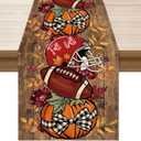 XCHI Fall Football Pumpkin Wood Table Runner Table Decoration for Kitchen Dining Dinner Autumn Home Decor 13x90 Inch