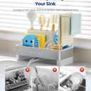 Nacial Sponge Holder for Kitchen Sink, Sink Caddy Organizer with High Brush Holder & Two Towel Racks - Rustproof 304 Stainless Steel Kitchen Countertop Storage Essentials - White