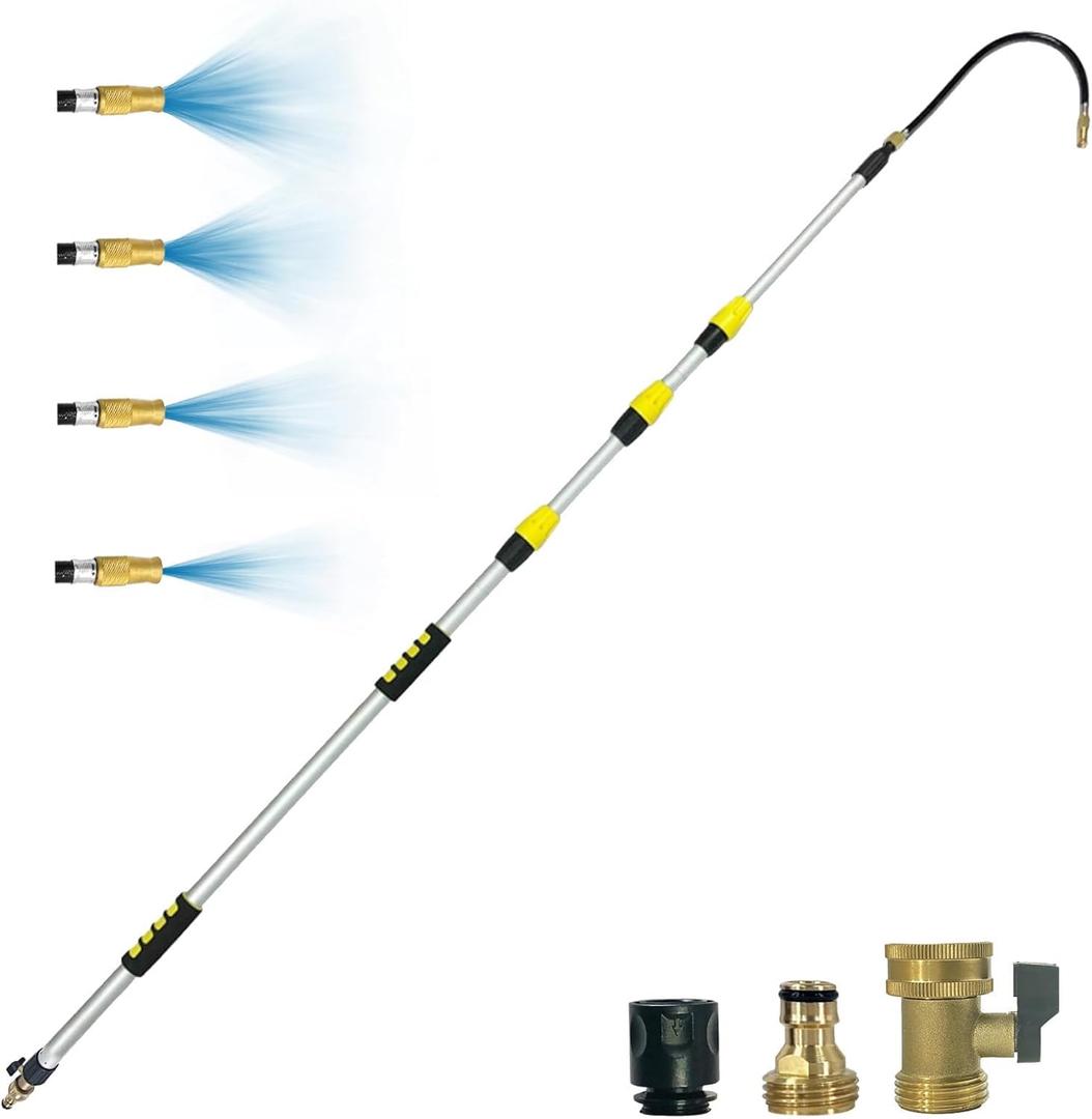 Buyplus 12FT Telescopic Gutter Cleaning Tools from The Ground, Long Reach Gutter Cleaner Wand with Hose Attachment, Rain Gutters Cleaner Tool with Extension Pole for 2nd Story House