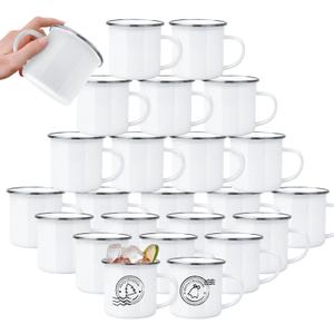 YOUKE OLA 24 Pack Sublimation Blanks Enamel Mug Camping Outdoor Coffee Travel Metal Mug with Silver Rim for Heat Transfer DIY Gift White 12oz