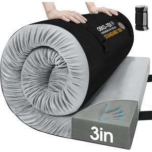 CYMULA Memory Foam Camping Mattress Pad,3inch Sleeping Pad for Camping,Non-Slip Bottom Floor Cot Mattress Bed with Retaining Portable Roll up Mattress Pad Mat for Travel Truck Guest Bed Tent (Single:75*30*3, GREY)