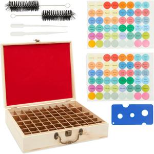 Bright Creations Wooden Essential Oil Storage Box Organizer Case with 72 Slots and Labels, Holds 5ml 10ml 15 ml Bottles, Droppers Brushes Included