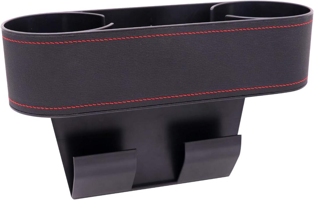 Car Seat Organizer Cup Drink Holders,Multifunctional Gap Filler Storage Box,Insert Organization Helps Reduce Distracted Driving&Holds Phone Mount Mug Bottle Cellphones Coasters Wallet Cards (Black)