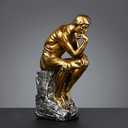 FUNSXBUG 10 Inch Resin The Thinker Statue Thinking Man Sculptures Collectible Figurine Home Office Decor Living Room Decoration (Gold)