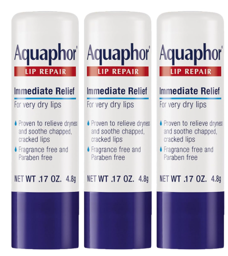 Aquaphor Lip Repair Stick with Jojoba Oil and Shea Butter, Moisturizing Lip Balms, Fragrance Free and Paraben Free, Immediately Relieves Dryness, 0.17 Oz Stick, Pack of 3