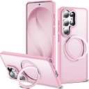 for Samsung Galaxy S26 Ultra Case with 360Rotatable Magnetic Ring Stand Compatible with Mag-Safe Military Protection Matte Translucent Phone Case for Galaxy S26 Ultra 6.9",Pink