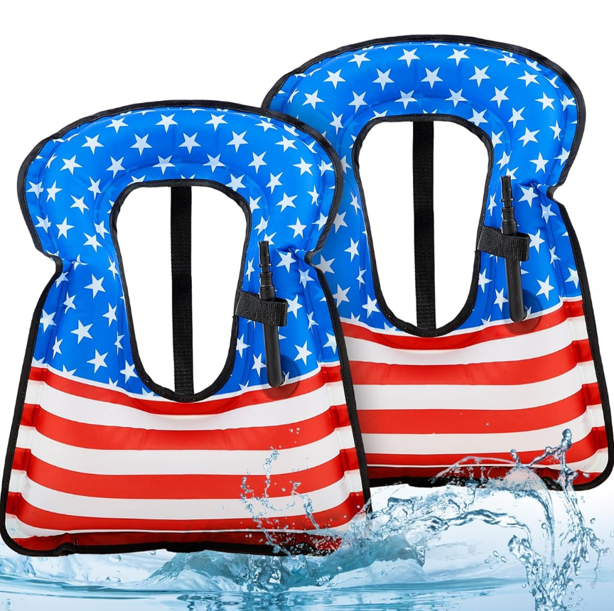 Meooeck 2 Pcs Snorkeling Vest for Adults Safety Inflatable Snorkel Vest for Swim Kayaking Swimming Diving Surfing, Load up to 220 Ibs