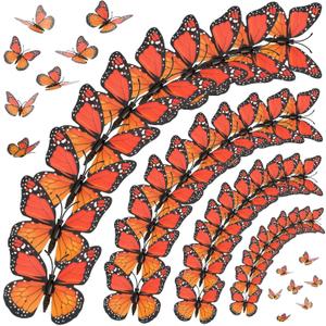 30 Pieces Monarch Butterfly Decoration, 3D Artificial Fake Butterflies Magnetic Accessories for Fall Halloween Day of The Dead Party Favors Hanging Ornaments Craft Home Wall Decor5 Size (4.5 cm, 6 cm, 8 cm, 10 cm ,12 cm, Orange)
