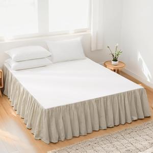 FALUCA Soft Cozy French Linen Bed Skirt with Pleated Frills - 14" Tailored Drop Dust Ruffle for Farmhouse & Modern Bedrooms, Breathable Linen-Cotton Blend, Easy-Fit Bedding (14" King, Linen)