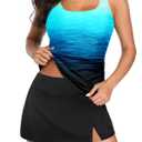 Tempt Me Womens Tankini Swimsuits with Skirt - Two Piece Bathing Suits with Pockets Aqua Gradient Tummy Control Swimwear 2025 L, Aqua Gradient